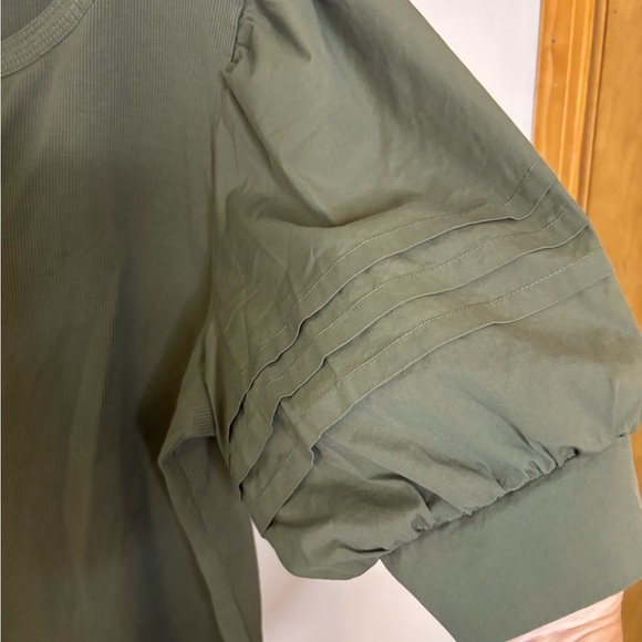 Chicos Olive Green Mixed Media Puff Sleeve Top - Picture 3 of 5